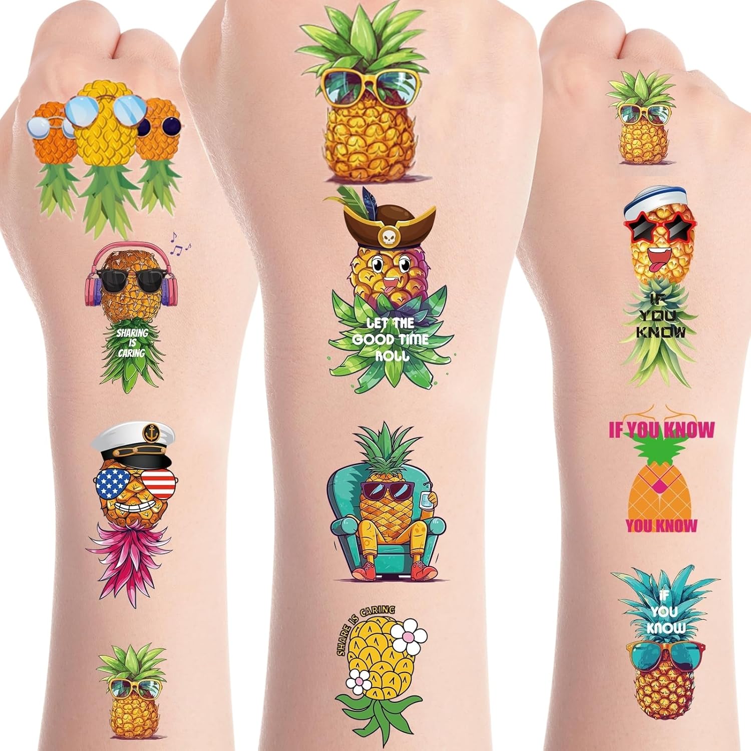 Amazon.com : Upside Down Pineapple Temporary Tattoos - 8 Sheets Upside ...