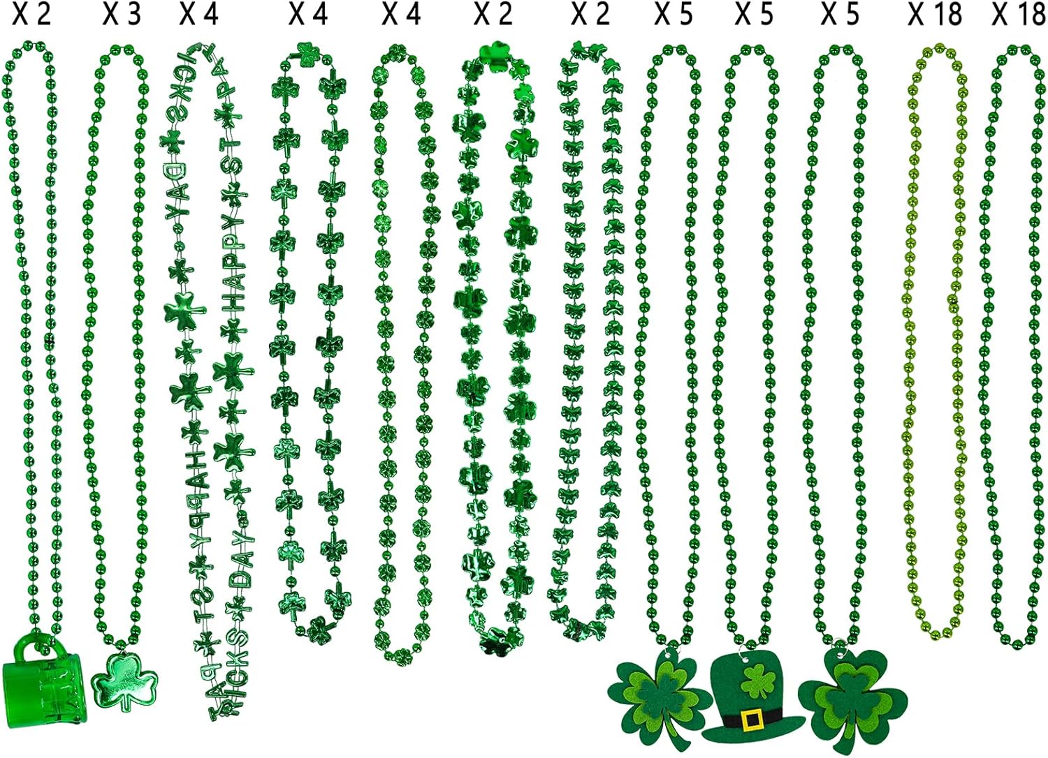 Winlyn Bulk,Novelty Jewelry Assortment Green Shamrock Beads Necklaces Tattoo Party Favor Supplies for St. Patrick's Day Irish Party Accessories Decor