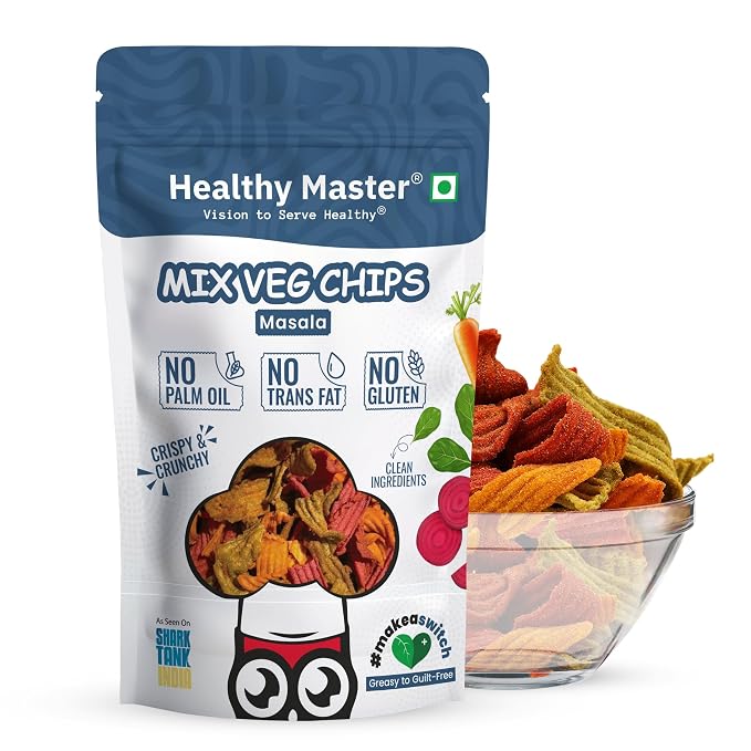 Healthy Master Mixed Vegetable Chips - 30g | Beetroot, Palak & Carrot | Gluten-Free Vegetable Chips | No Maida, No Palm Oil | Low-Calorie | Healthy Snacks for Adults & Kids