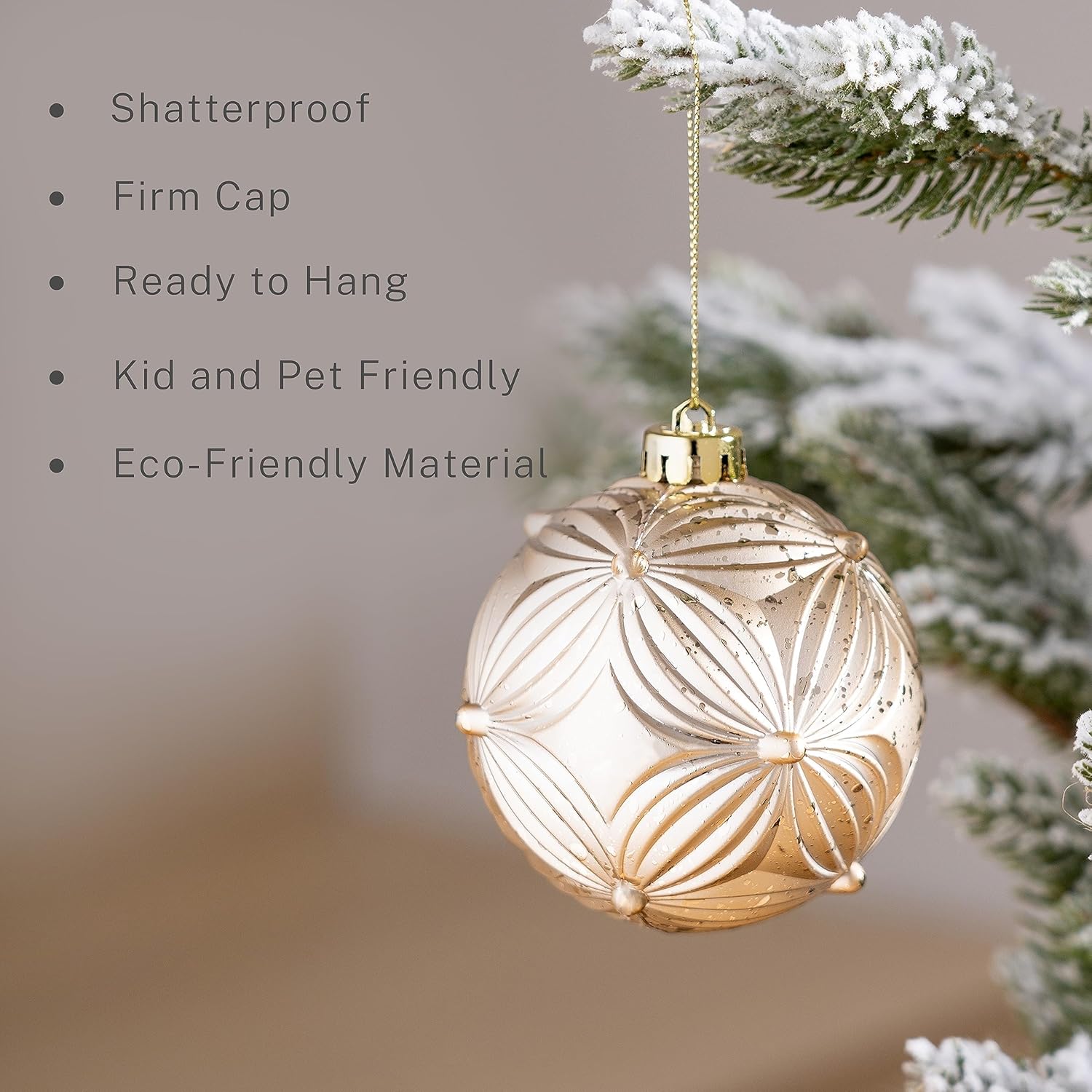 DecorbyHannah Gold White Christmas Ornaments Set, 60ct Shatterproof Christmas Ornaments for Xmas Tree, Assorted Decorative Hanging Plastic Ball Bulk for Xmas Home Party Decor