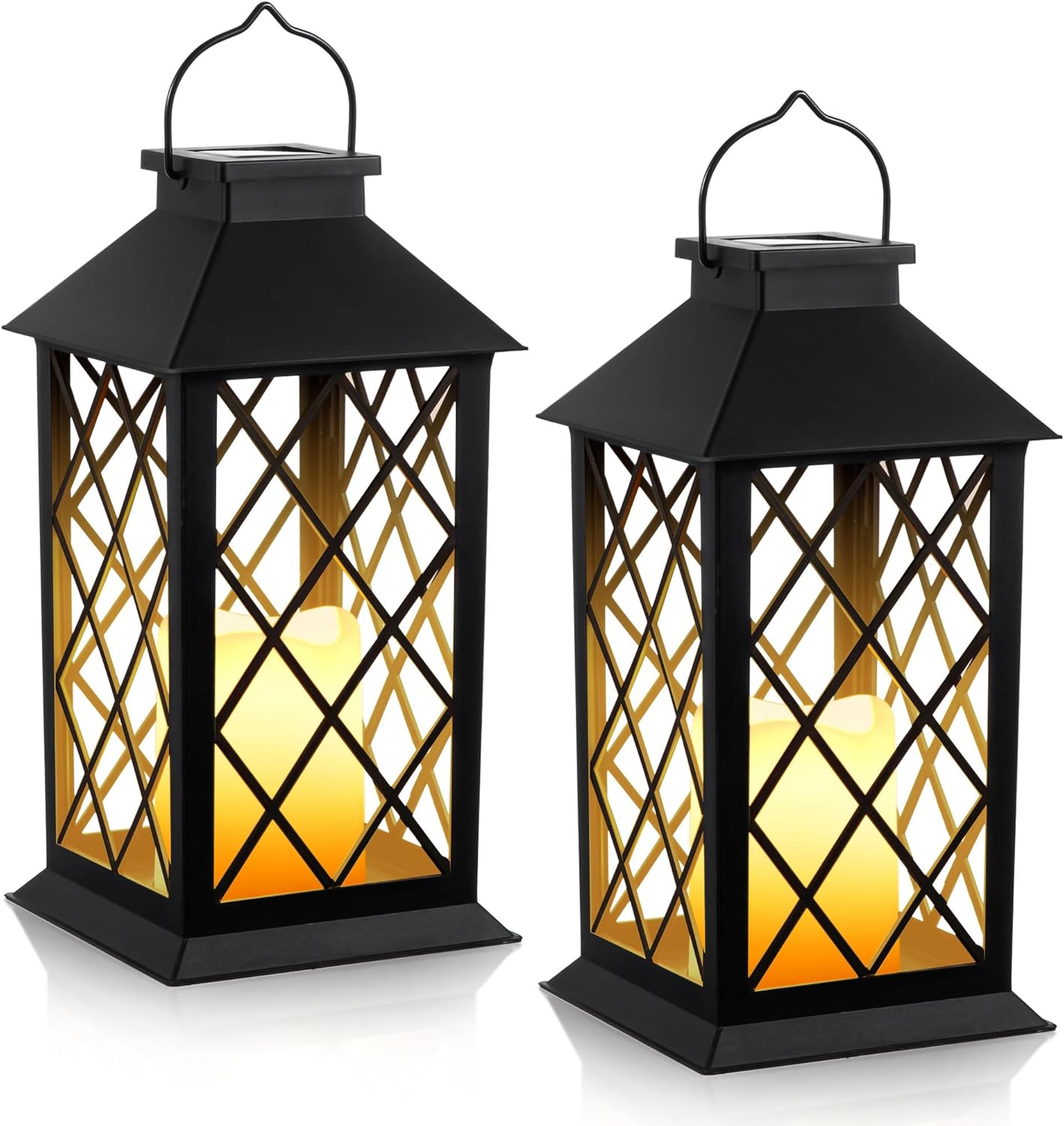 2 Pack Solar Hollow Lanterns Outdoor, Waterproof Patio
