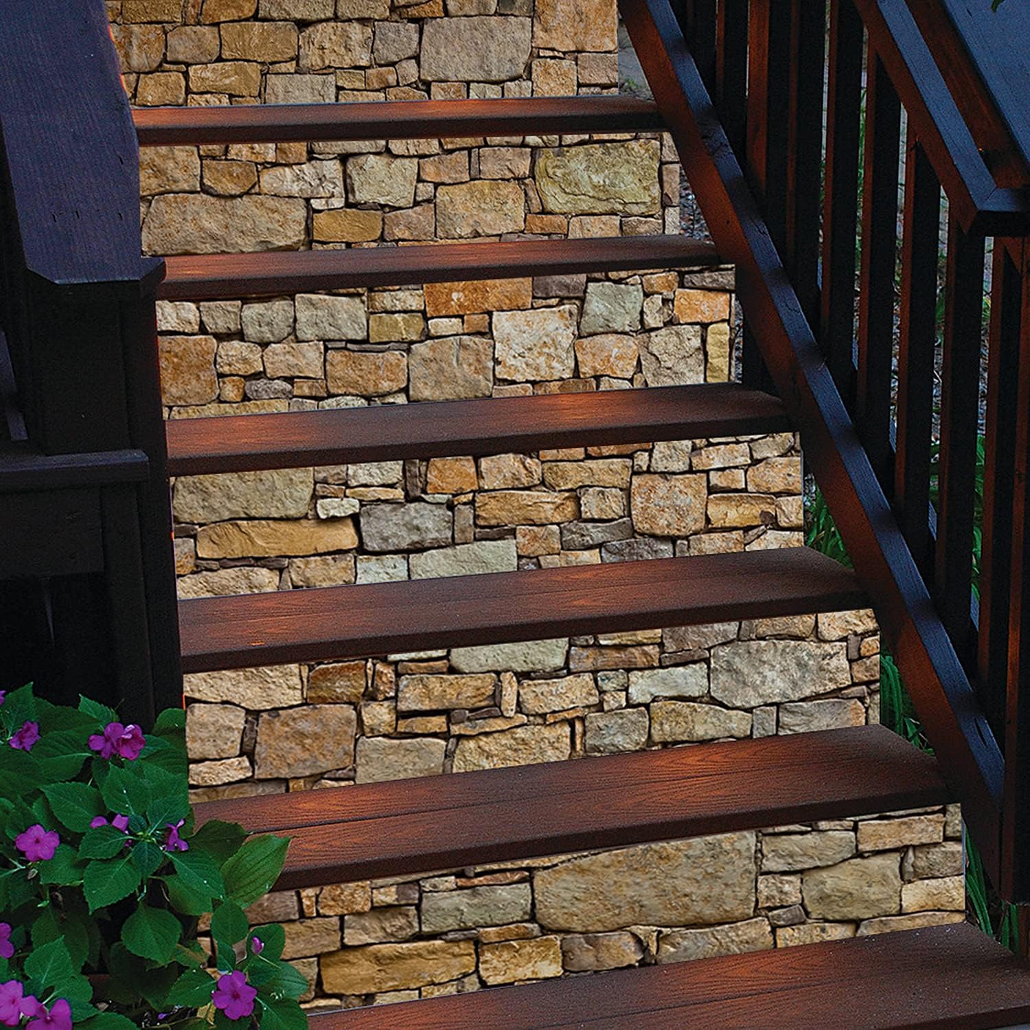 TUOKING 13 Strips Stair Stickers, Vinyl Self-Adhesive Refurbished Staircase Decals, 39.37 x 7.08 Inch for 13 Steps, Stone Pattern