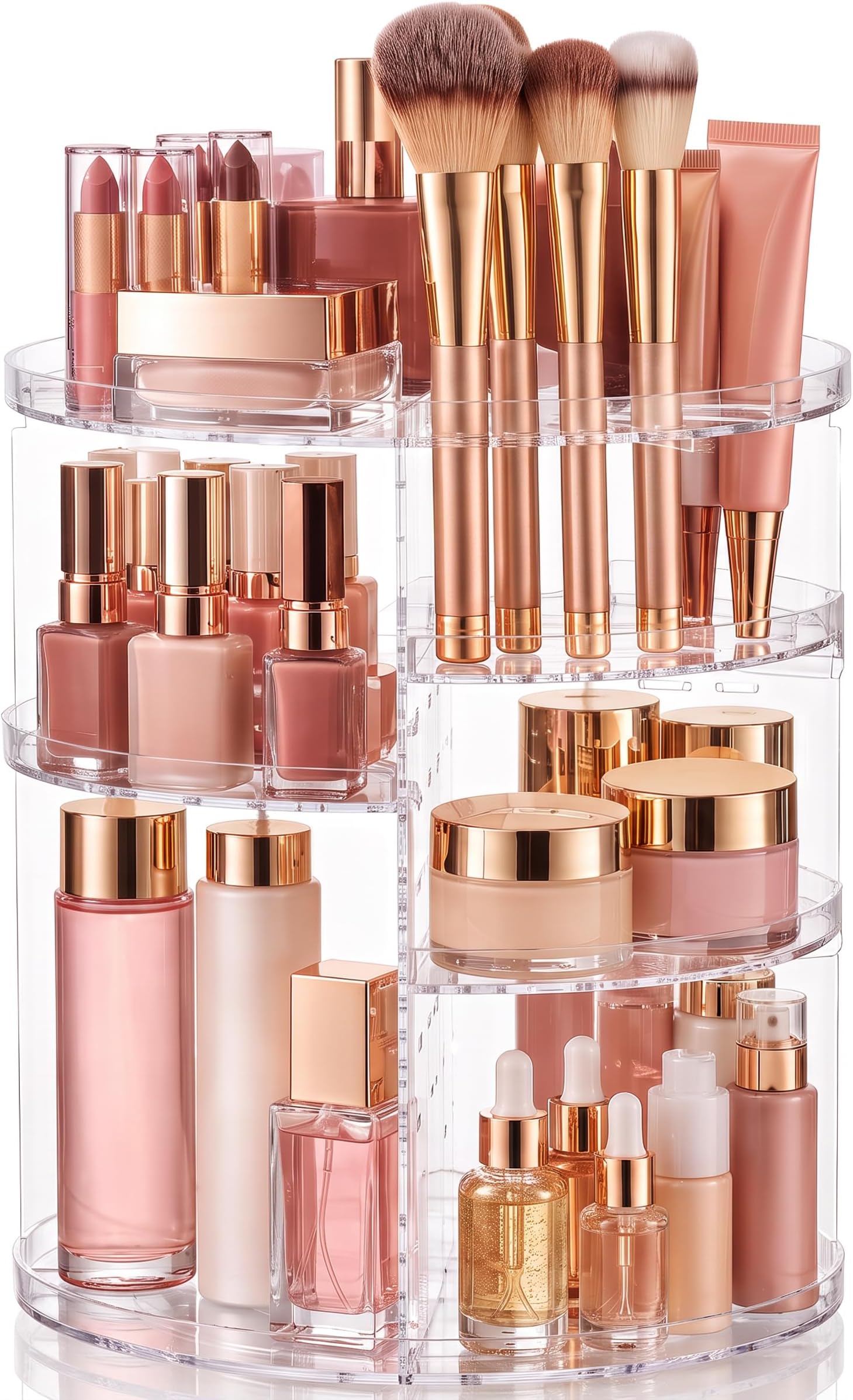360 Rotating Makeup Organizer - Adjustable Shelf Height and Fully Rotatable. The Perfect Cosmetic Organizer for Bedroom Dresser or Vanity Countertop. (Clear)