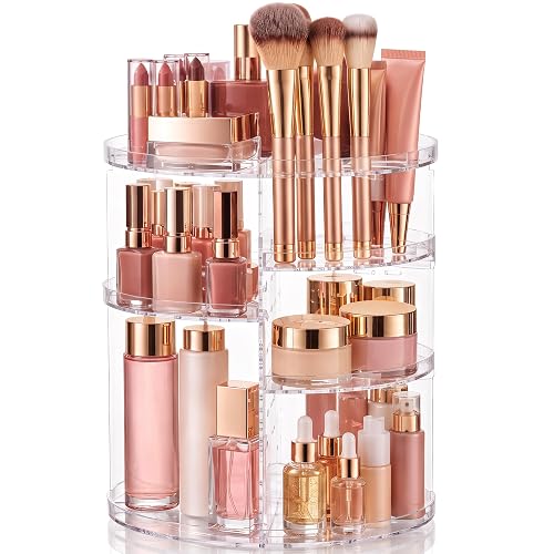 Masirs 360 Rotating Makeup Organizer Countertop, Adjustable Shelf, Clear