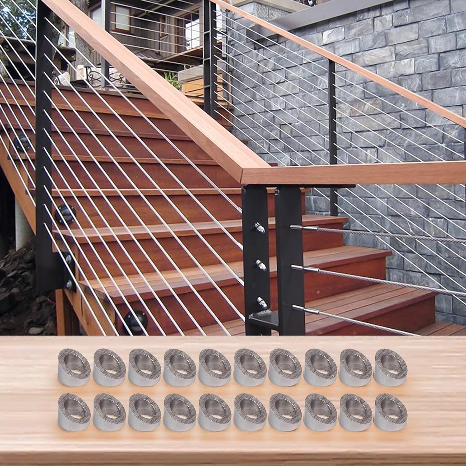 316 Steel Bevel Washers 3/8" & 1/2" Cable Railing, 20-Pack Stair Guardrail Accessories with 30-Degree Angle Balustrade(30° 3/8in)