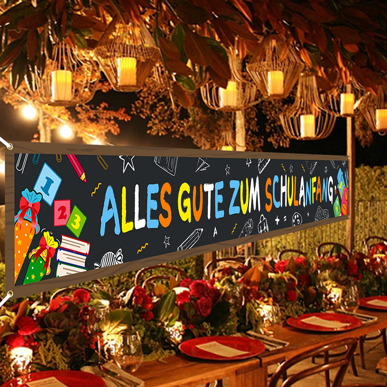 Buntes Willkommensbanner Für Schulanfang – Spiral-Deko Mit Flaggen & Bändern, Campus-Stil