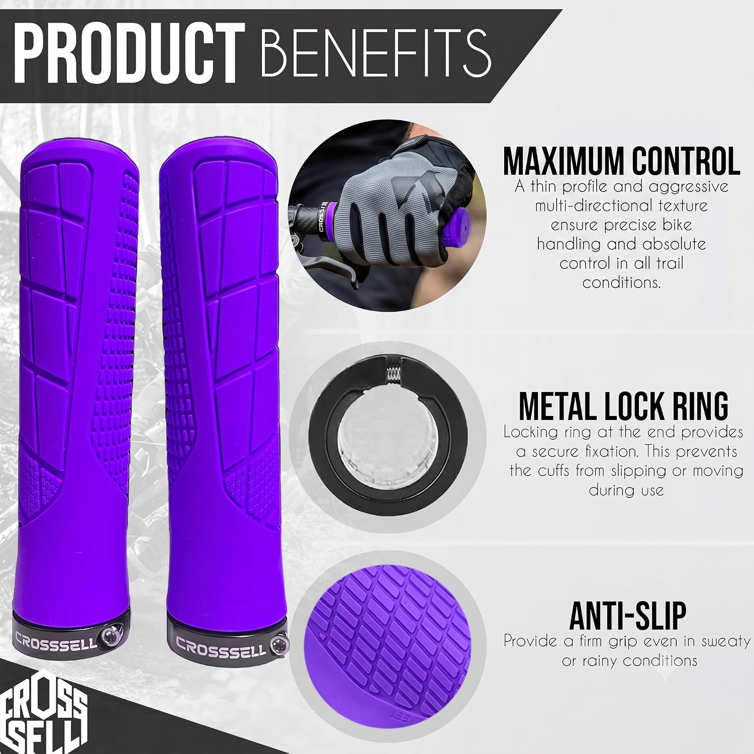 MTB Grips - Lock-on Bike Handlebar Grips for Mountain Bike, BMX & E-Bike - Non-Slip Shock Absorbing Bicycle Grips for 22.2mm Handlebars - [7 Colors] image 2