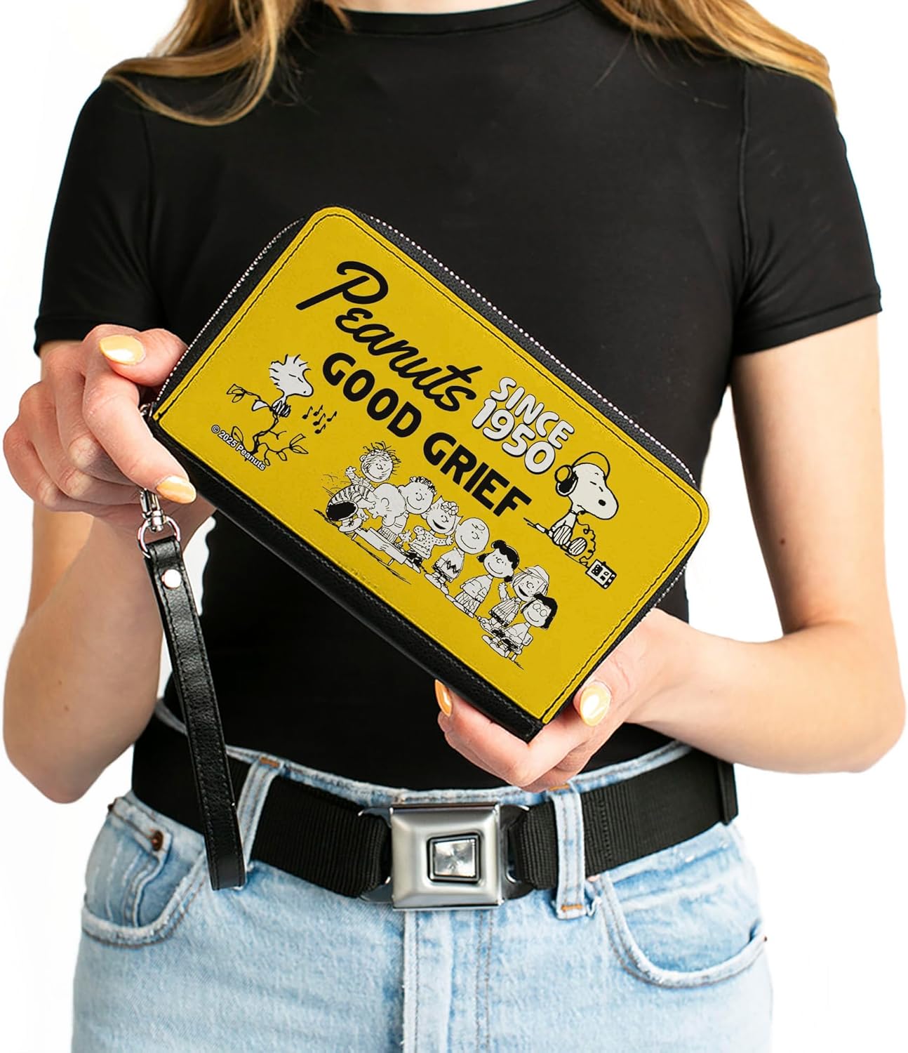 Buckle-Down Peanuts Wallet, Zip Around, Peanuts Gang Since 1950 Good Grief Group Pose Yellow Black, Vegan Leather - Image 4