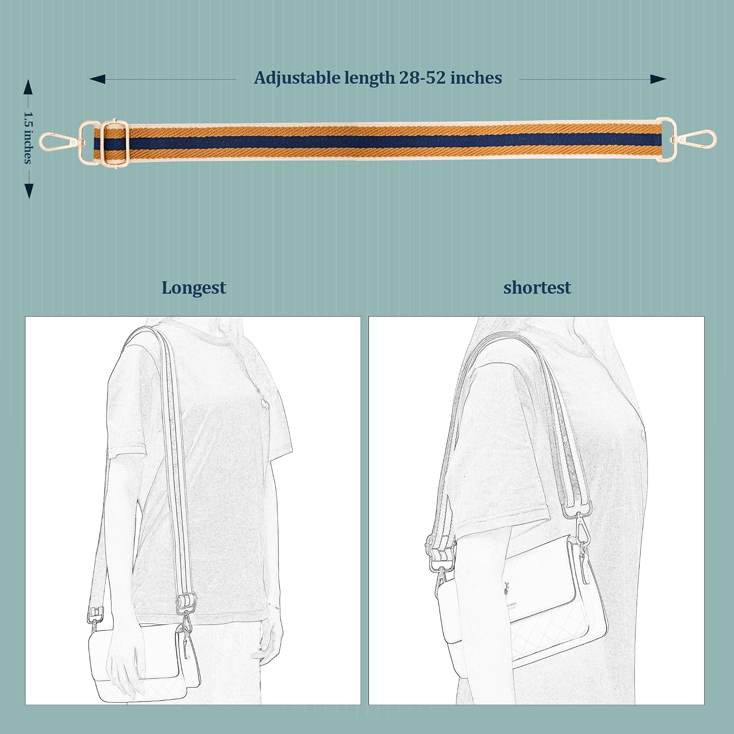 chushui Woven Stripe Purse Straps,Replacement Crossbody Wide Shoulder Adjustable Strap for Bag Handbags,Blue and Brown and Khaki image 2