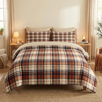 Twin Comforter Set with Sheets, 5 Pieces Tartan Fall Bedding