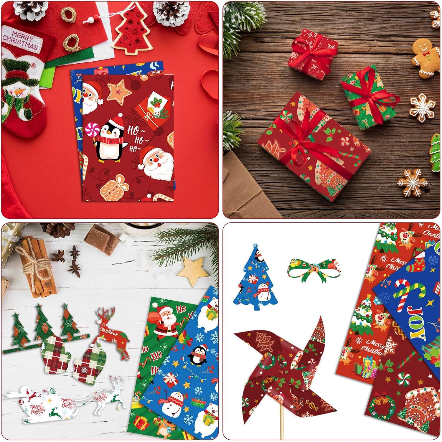 Konsait 24 Sheets Christmas Scrapbook Paper 12x12 Double Sided Christmas Pattern Paper Sheets Xmas Decorative Papers Xmas Cardstock Pad Craft Papers for Card Making Scrapbook Supplies