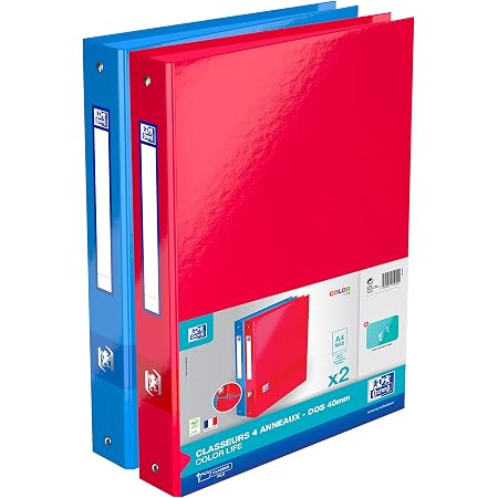 Classeur A4 Dos 40 Mm 4 Anneaux OXFORD - Couverture Bicolore Recycplus, Fabriqué En France - 9