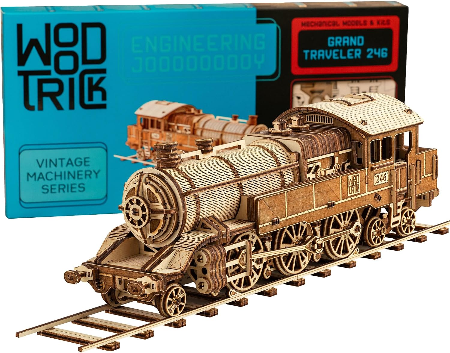 Wood Trick Grand Traveler Train 3D Wooden Puzzles for Adults to Build | [410 Parts] Rides up to 20ft w/Railway – Engineering DIY Locomotive Wooden Model Kit for Adults to Build