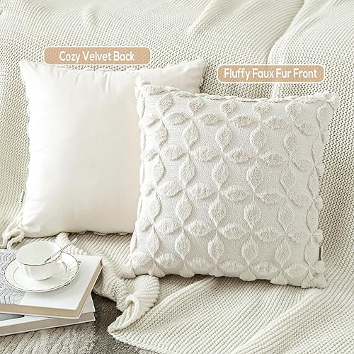 Miniatura 4 de Artscope Juego de 2 fundas de cojín decorativas de lana sintética suave de 20 x 20 pulgadas, fundas de cojín cuadradas de terciopelo de felpa estilo