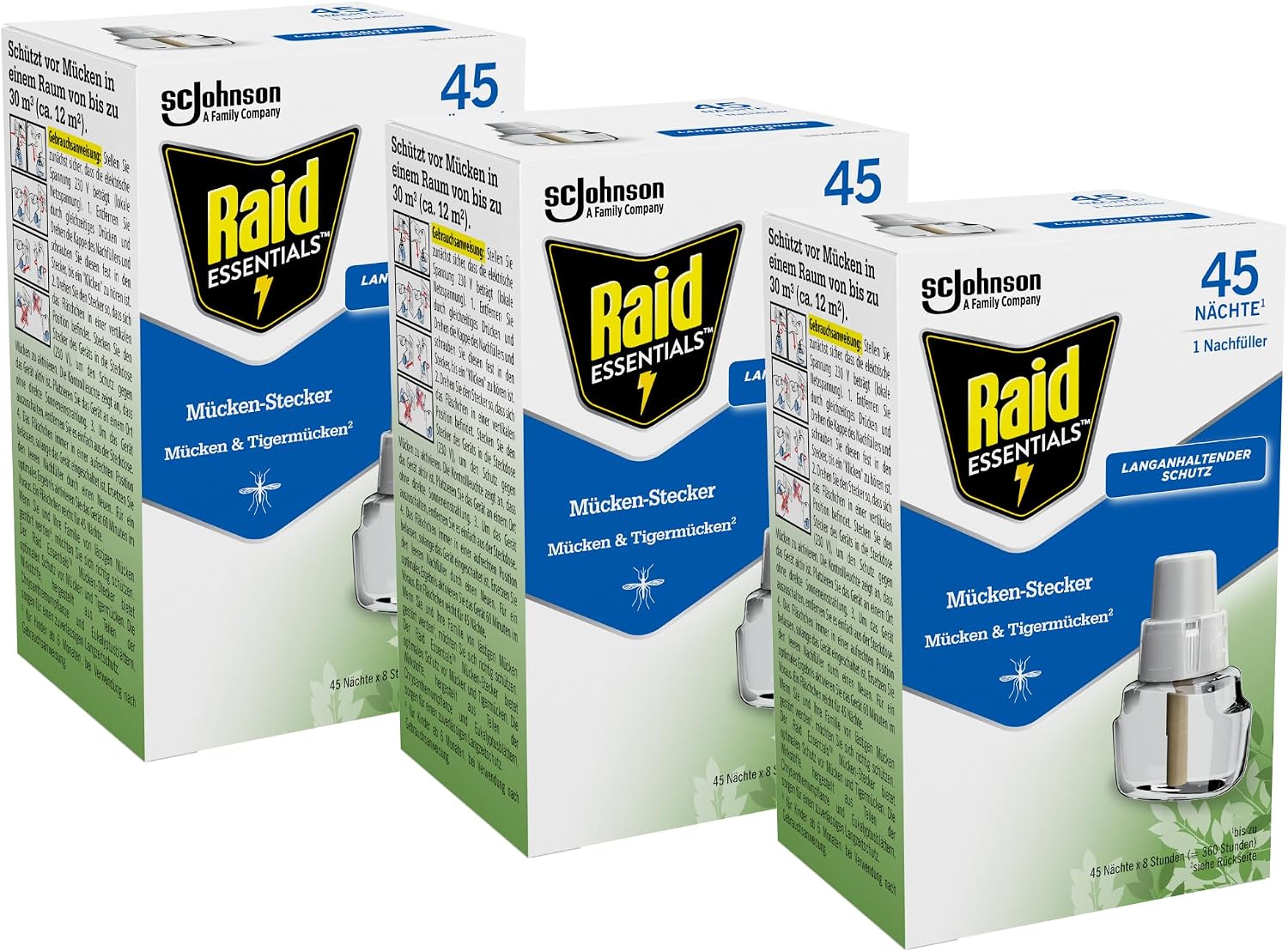 Raid Essentials Mückenstecker, Mückenschutz, Zitrusduft, 3 Nachfüller