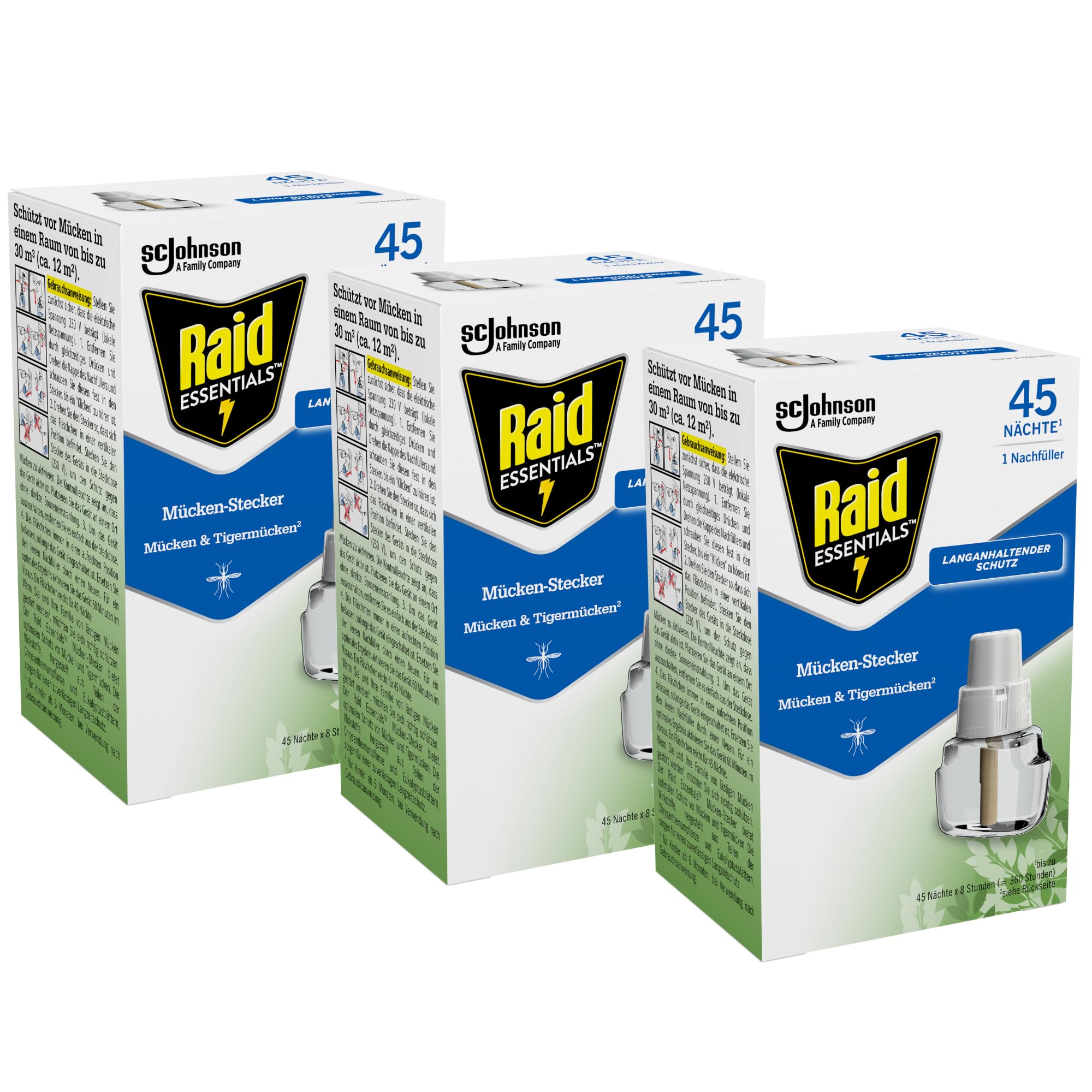 Raid Essentials Mückenstecker, Mückenschutz, Zitrusduft, 3 Nachfüller