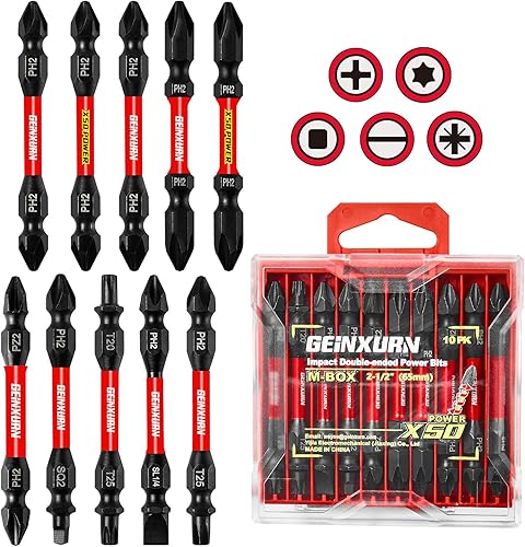 Miniatura 13 de Juego de 10 puntas de destornillador de doble extremo de impacto, 2.56 pulgadas, puntas de destornillador reversibles mixtas, acero S2 magnético de