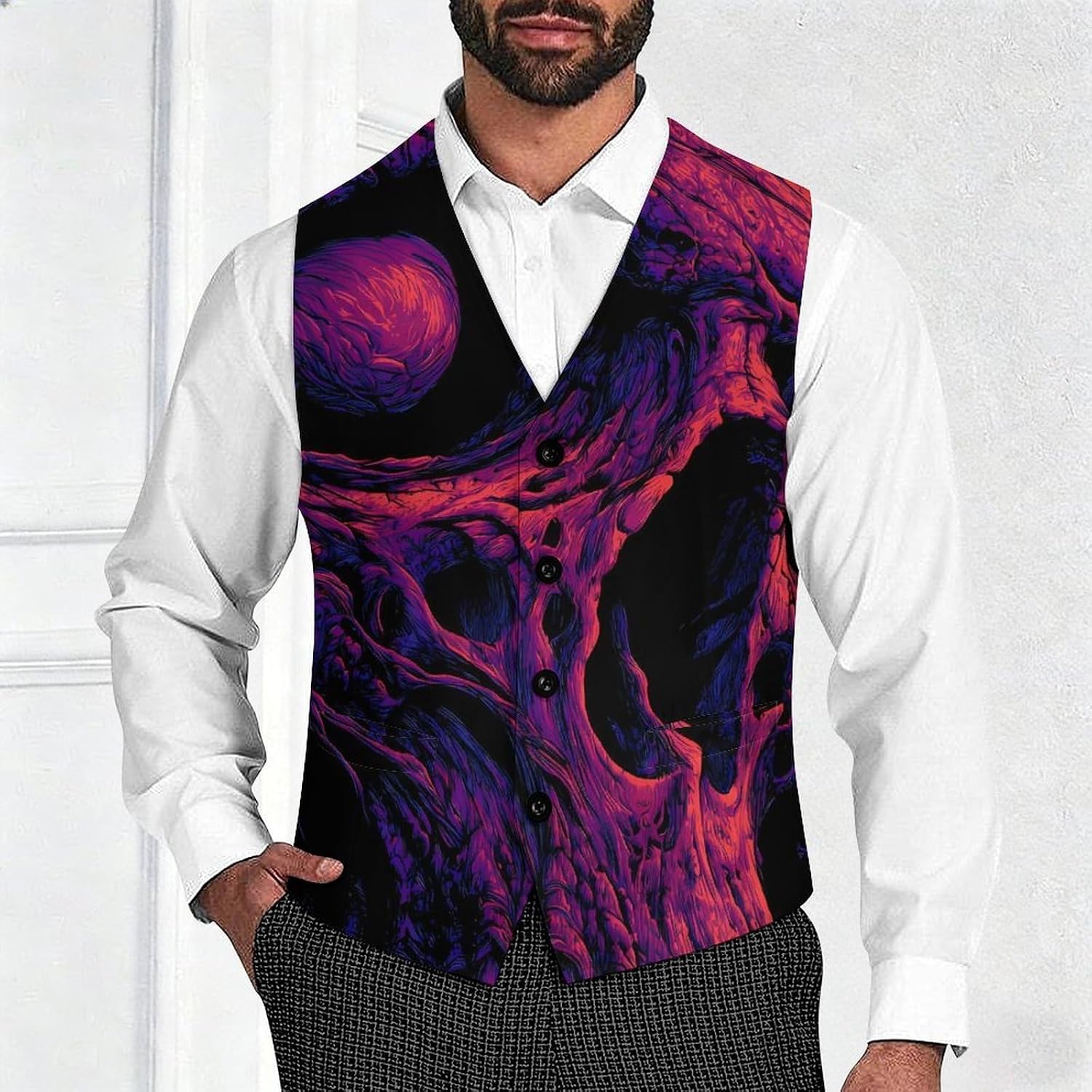 Evil Skull Purple Art Men's Suit Vests Waistcoat V-neck Formal Dress Tuxedo for Business