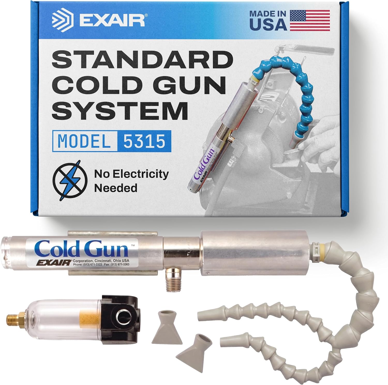 EXAIR Standard Cold Gun System, Compressed Air Compressor Tool Attachments for Cooling, Vortex Tube Technology, 100 PSIG, 5315 2 Outlets