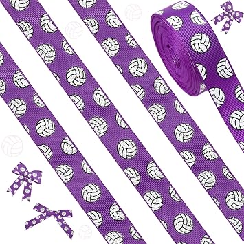ROCEEI 10 Yards Volleyball Ribbons, 7/8 Inch Volleyball Grosgrain Ribbons with Glitter Sport Cheer DIY Decor for Team Hair Bows, Wreath, Sport Lanyards, Gift Wrapping, Crafting and SewingPurple