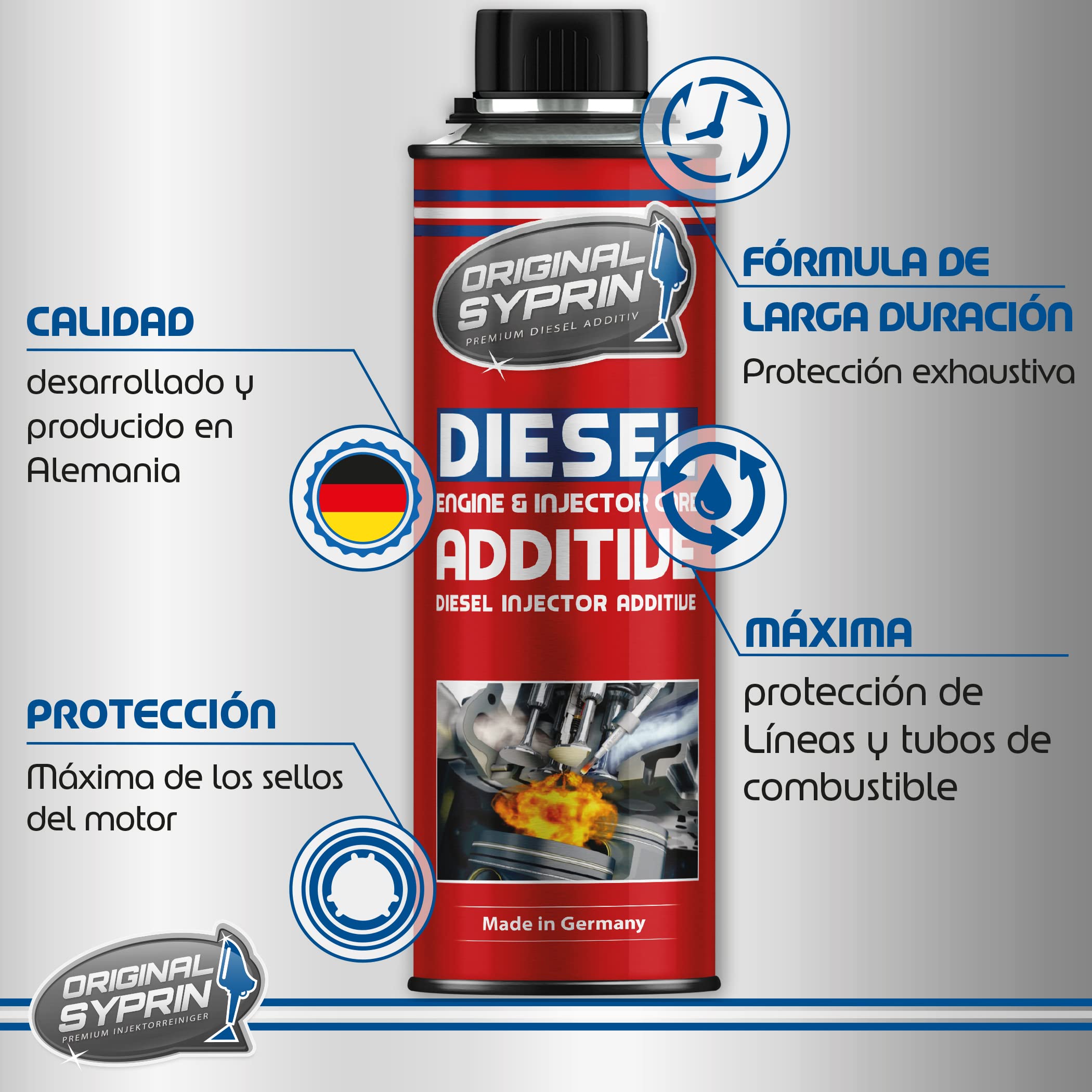 SYPRIN Aditivo diésel Original Mejora del Rendimiento-Lubrica y Limpia el Sistema de Combustible, Mejora la eficiencia del Motor 3X 250ml