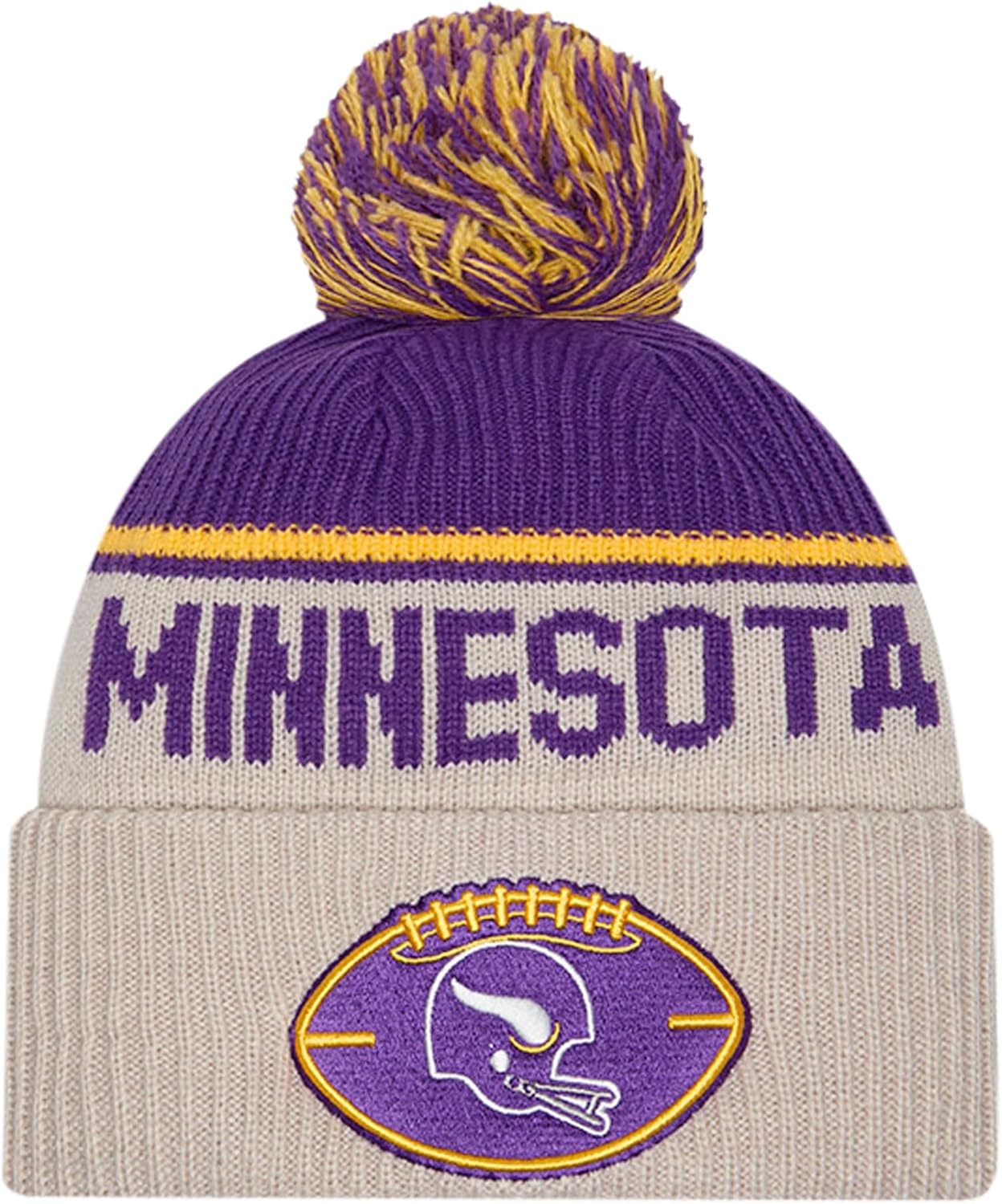 New Era Unisex-Adult NFL Team Color Cream Official Sideline Historic Cuffed Knit Pom Beanie Cold Weather Knit Hat