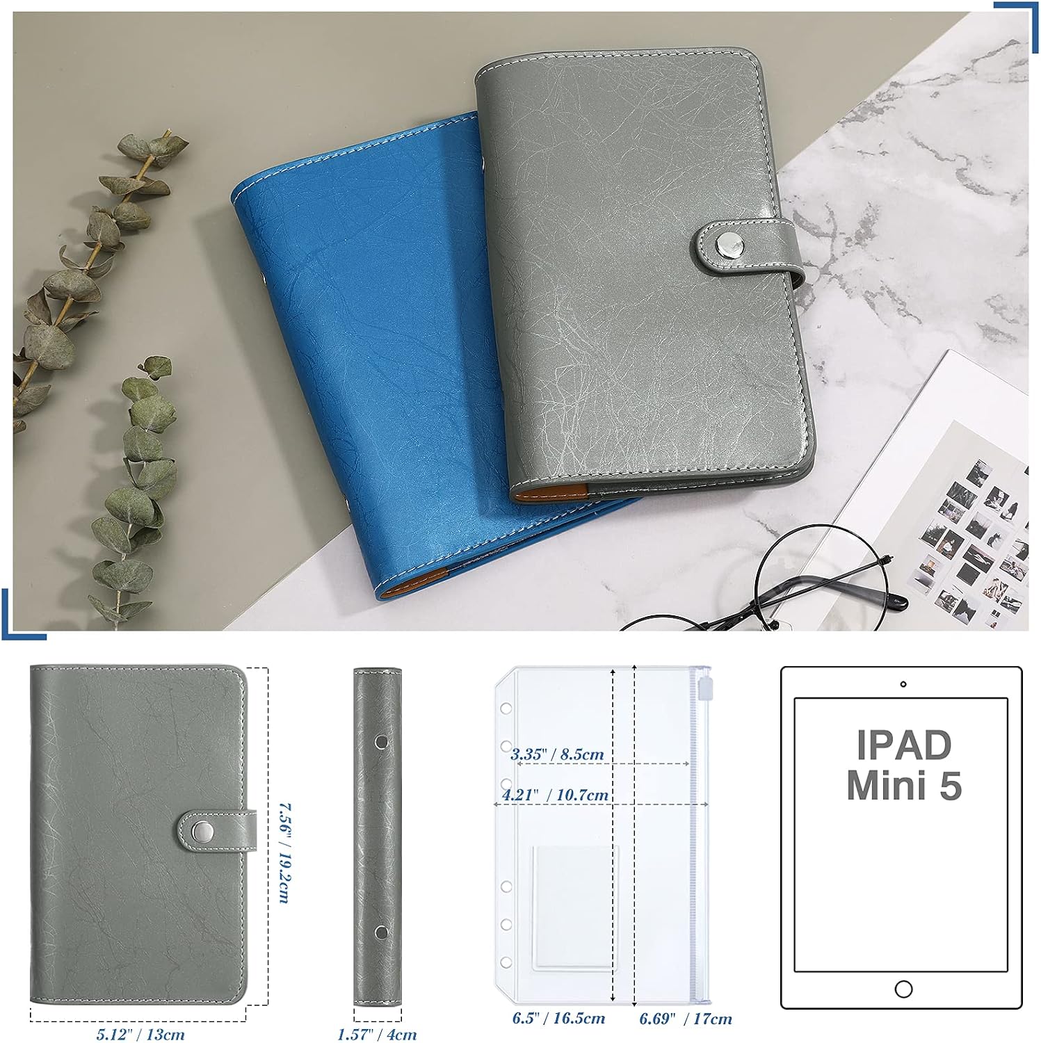 Housolution A6 Notebook Budget Binder, PU Leather Refillable 6 Ring Money Organizer with 12 PCS Cash Envelopes Pockets/Label Paper, 6-Ring Note Paper/Colored Card, Sticky Note, Gray