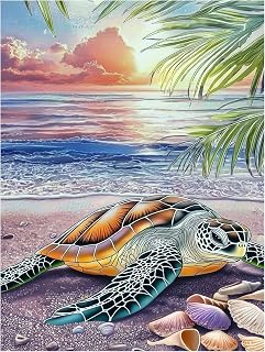 DOTZSO Turtle Diamond Painting Kits for Adults, Easy DIY 5D Round Full Drill Diamond Art kit Diamond Dot Crystal Gem Art and Craft for Beginners Home Wall Decor 12x16 Inches
