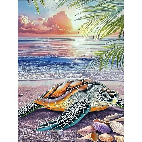 DOTZSO Turtle Diamond Painting Kits for Adults, Easy DIY 5D Round Full Drill Diamond Art kit Diamond Dot Crystal Gem Art and Craft for Beginners Home Wall Decor 12x16 Inches