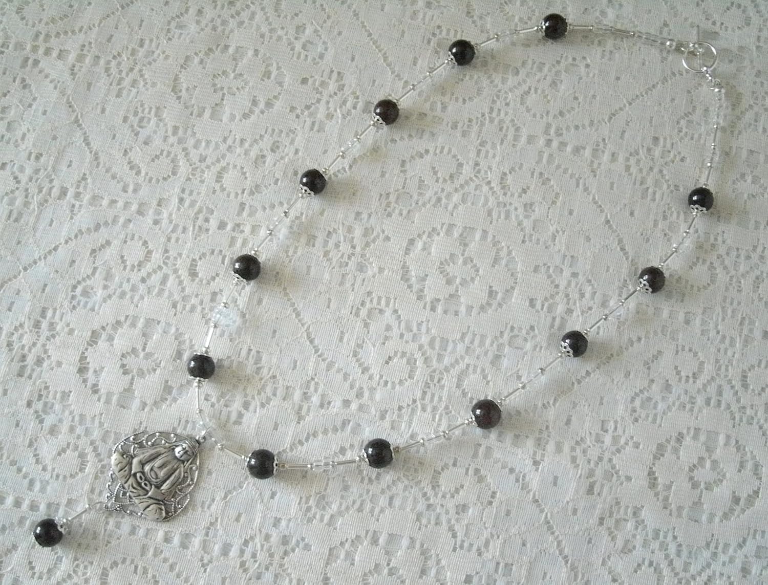 Garnet Buddha Necklace, handmade jewelry buddhist buddhism zen new age boho bohemian