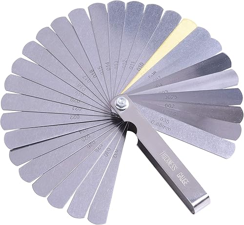 Kinstecks Medidor de espesores de 32 cuchillas de acero inoxidable, herramienta de medición plegable, doble marcado, métrico e imperial para medir