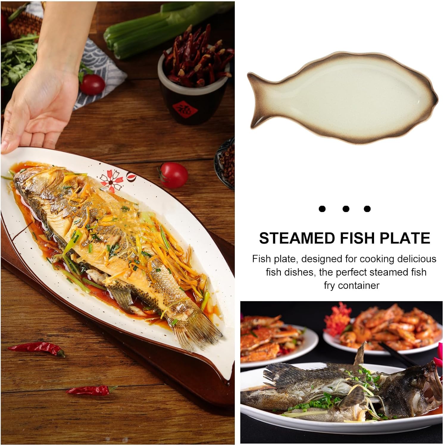Japanese Style Ceramic Fish Plate Large Food Tray Serving Platter Glazed Tableware for Home and Restaurant Use in Warm Gold Tone