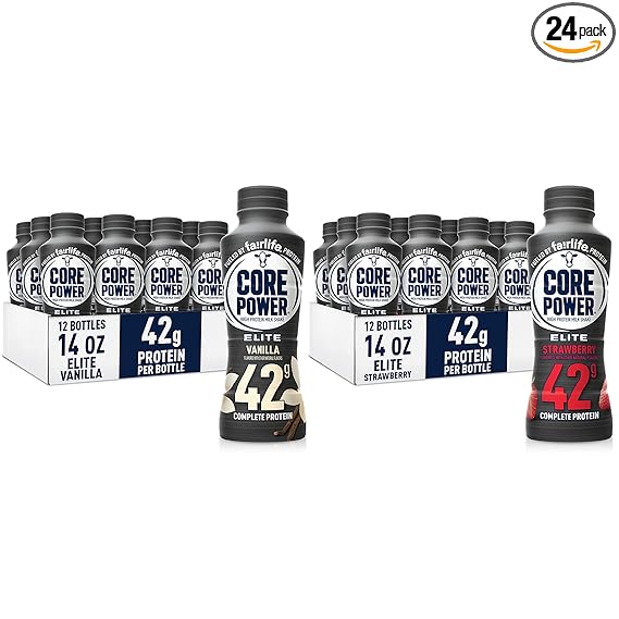Amazon - Fairlife Core Power Elite 42g High Protein Milk Shake, Flavor Variety, Strawberry, 14 Fl Oz (Pack of 12) & Vanilla, 14 Fl Oz (Pack of 12)