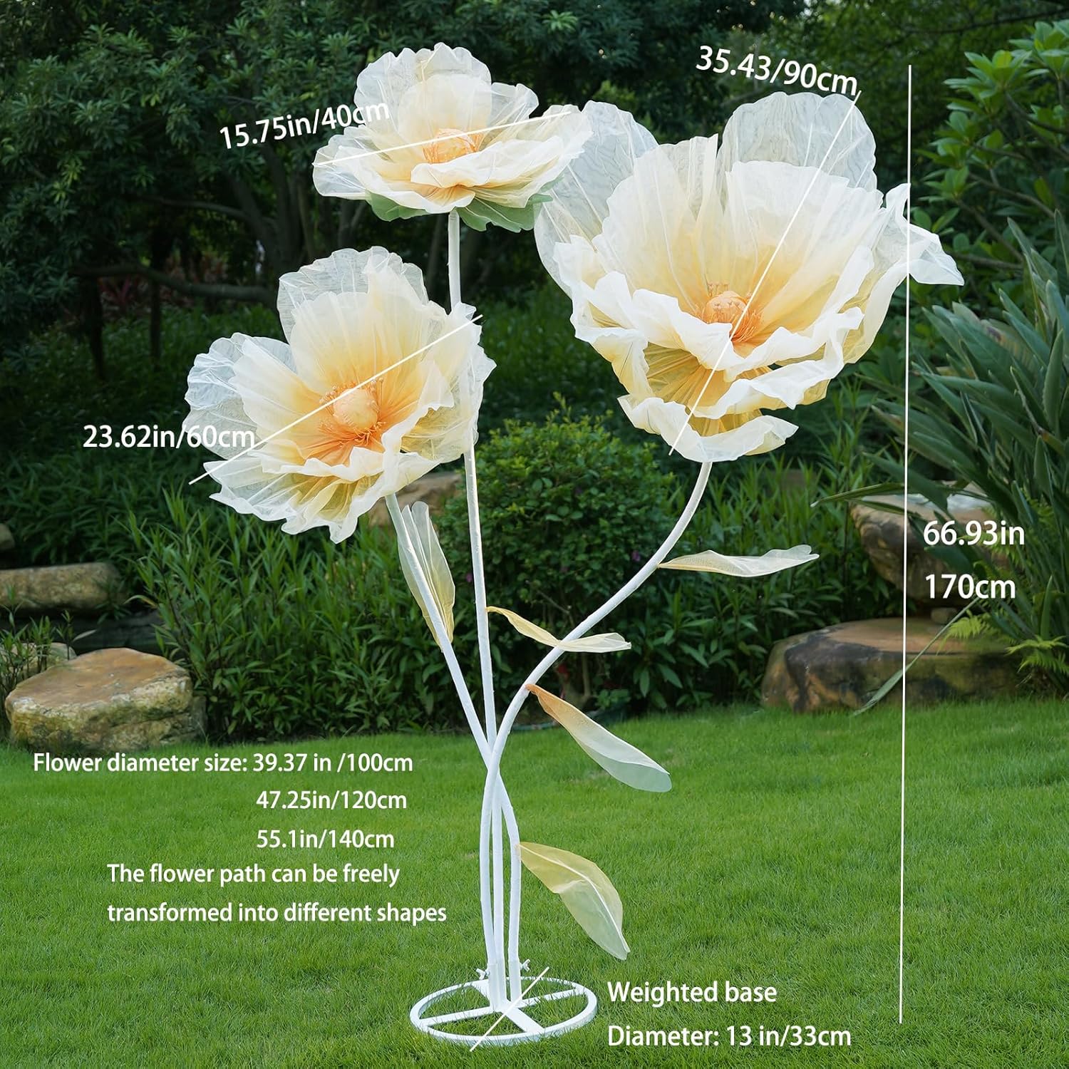 Giant Artificial Flower Decor with Stand,Oversized Freestanding Gradient Statement Flower for Wedding Flower Decor,Event,Commercial Display,Photo Backdrop & Home Decoration (Champagne)