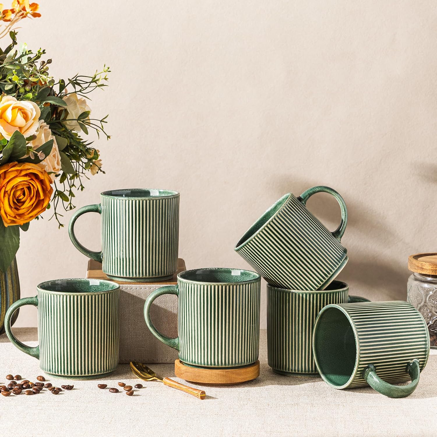 GBhome 16 oz Stoneware Coffee Mugs Set of 6, Coffee Cups with Handle