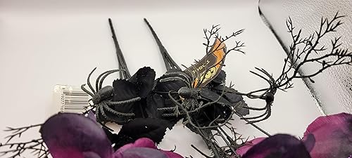 Miniatura 2 de NB - Ramo de flores de seda de tamaño mediano, color morado, tamaño mediano, para boda, novia, Halloween, espeluznante, murciélagos negros, fiesta