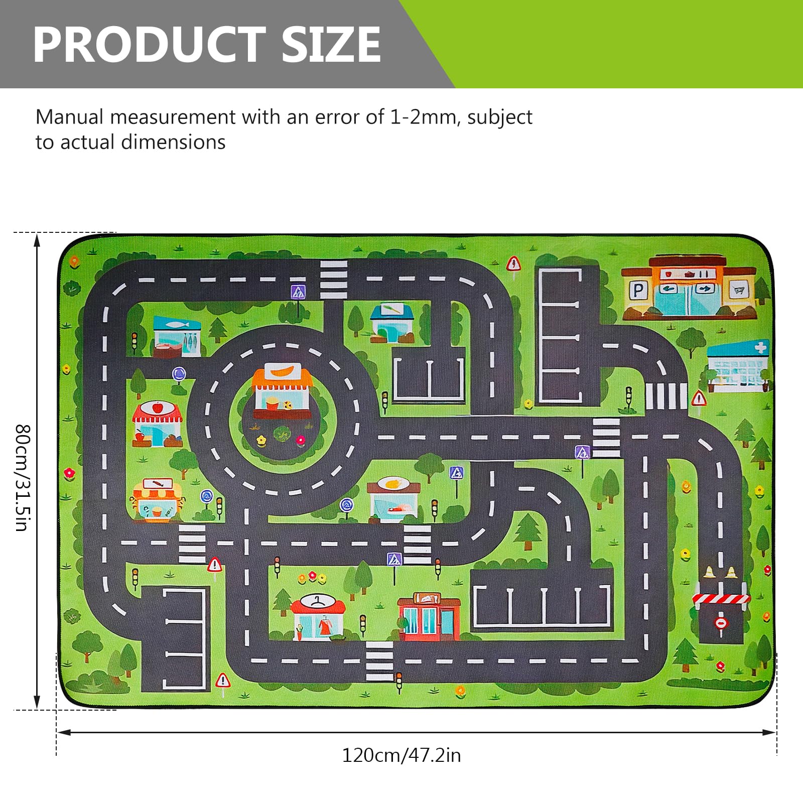 Bordeag Tappetino Da Gioco Per tappeto Bambini, 80 * 120 CM tappeto Stradale, Macchinine Bambini, Sala Giochi, Antiscivolo, Resistente