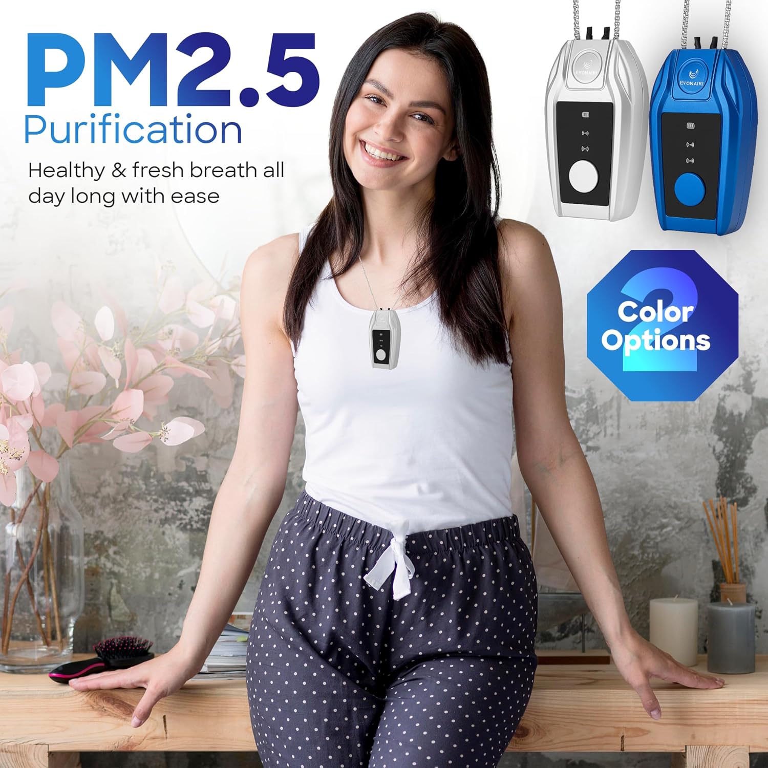 Portable Air Purifier for Travel with 50M Ions/cm³ | Mini Wearable Necklace Ionizer, Filterless, No Maintenance | Personal Air Purifier Small, 500mAh Rechargeable, 120H Runtime, CE ROHS FCC Certified