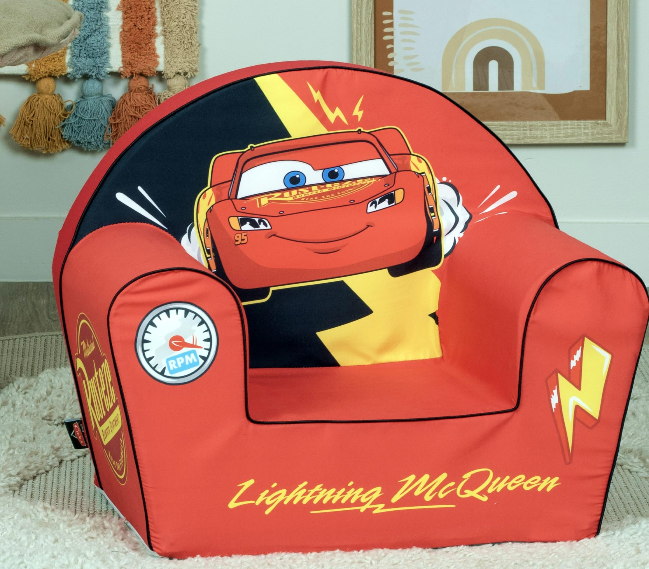 Disney Pixar Cars – Flash McQueen – Fauteuil Enfant en Mousse, Confort Premium, Dossier Stable Anti-pli, Anti-basculement, Léger – Fabriqué en UE