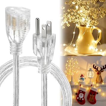 3 Prong Clear Extension Cord - 6 FT Male to Female Invisible Indoor Power Cable, UL-Certified, 3 x 18 AWG 250V 6A