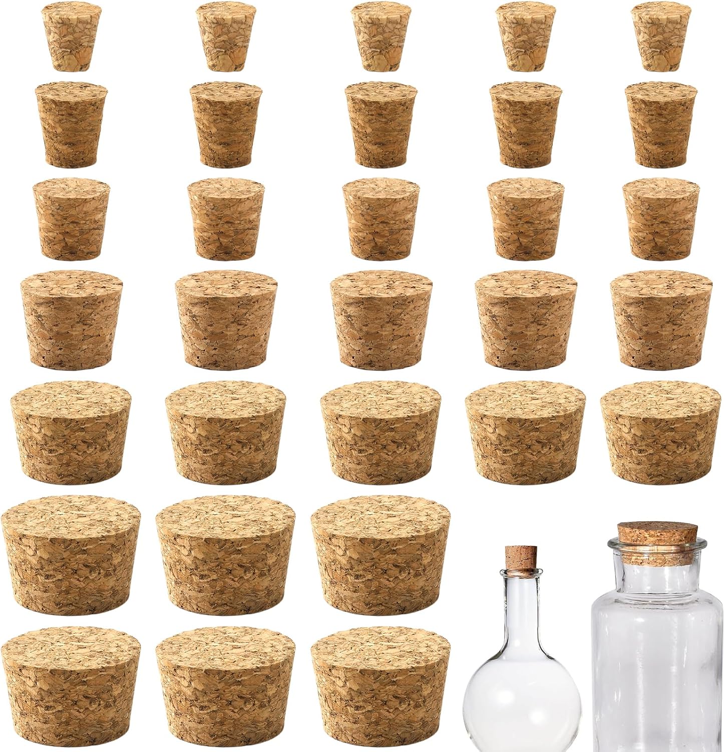 Natural Cork Stoppers for Bottles, 30Pcs, Assorted Sizes