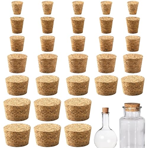 Natural Cork Stoppers for Bottles, 30Pcs, Assorted Sizes | Soft Wood Tapered, Salt and Pepper DIY Projects, Airtight Sealing, Laboratory & Wine Bottles