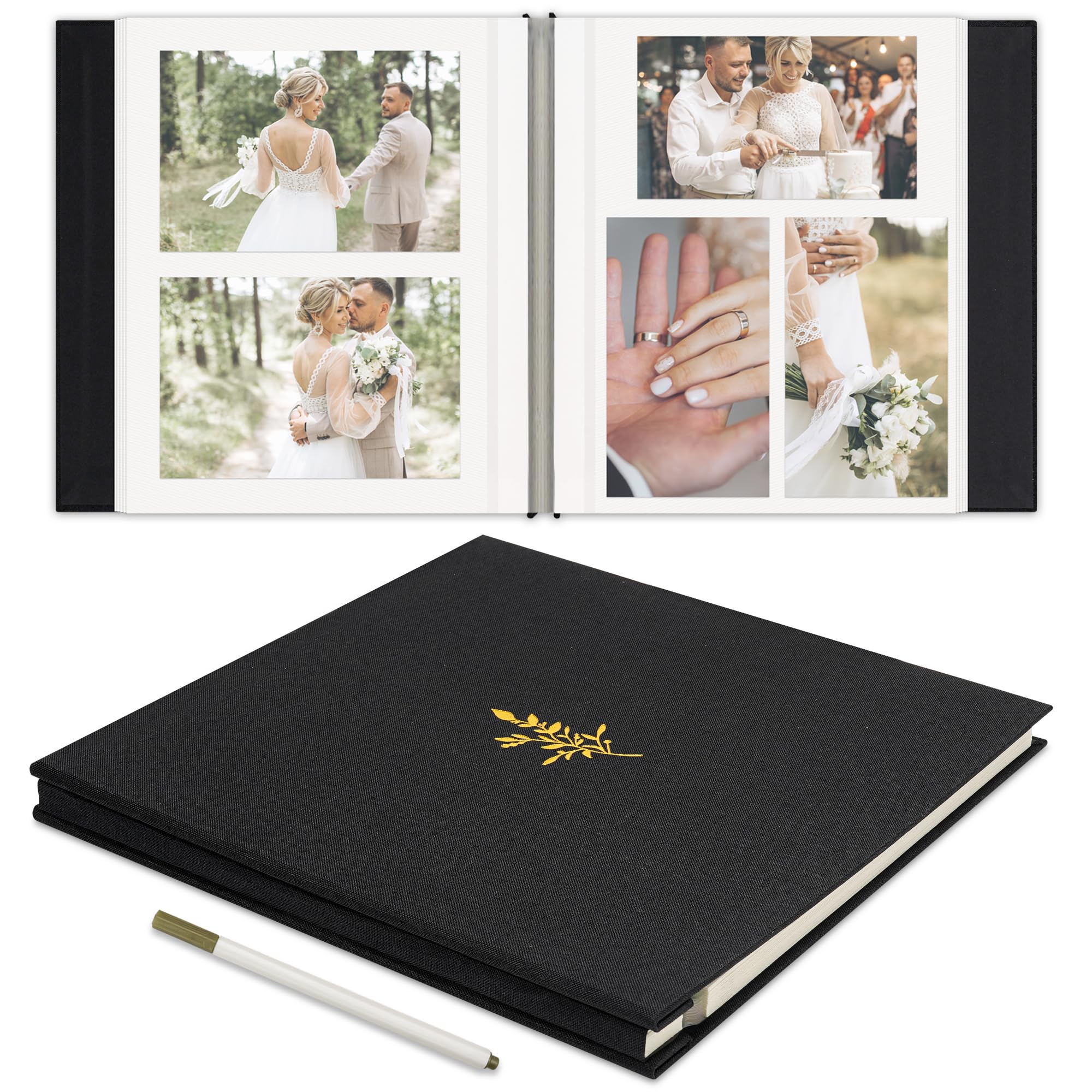 Photo 1 of Remowith Self Adhesive Photo Album, Black Scrapbook Album with DIY 40 Blank Pages, Wedding Photo Album with A Metallic Pen for 4x6 5x7 2x3 Pictures, 10.6"x11"
