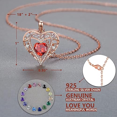 Miniatura 3 de GEMMANCE Collar de cristal de 5 corazones chapado en oro rosa de 18 quilates colgante con cadena de plata de ley 925 de 18 pulgadas  2 pulgadas