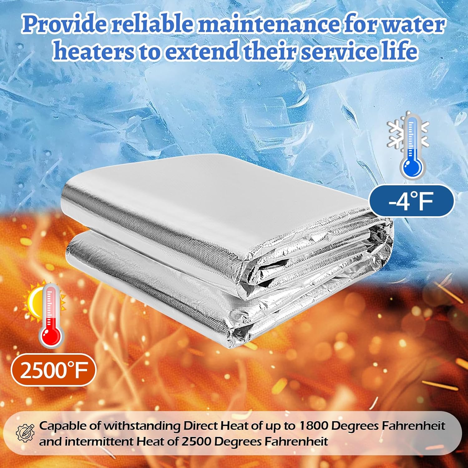 2Pcs Upgraded Water Heater Insulation Blanket,Pre-Oxidized Fiber Technology for Energy Saving, Soft Tight Fit Easy to Cut & Install, Includes16FT Foil Tape, Fits 40-80 Gallon Tanks (84"x24")