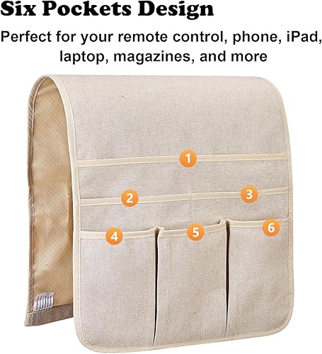 Miniatura 2 de Organizador de sillón con control remoto para sofá reclinable, organizador antideslizante con 5 bolsillos para revista, tableta, teléfono, iPad