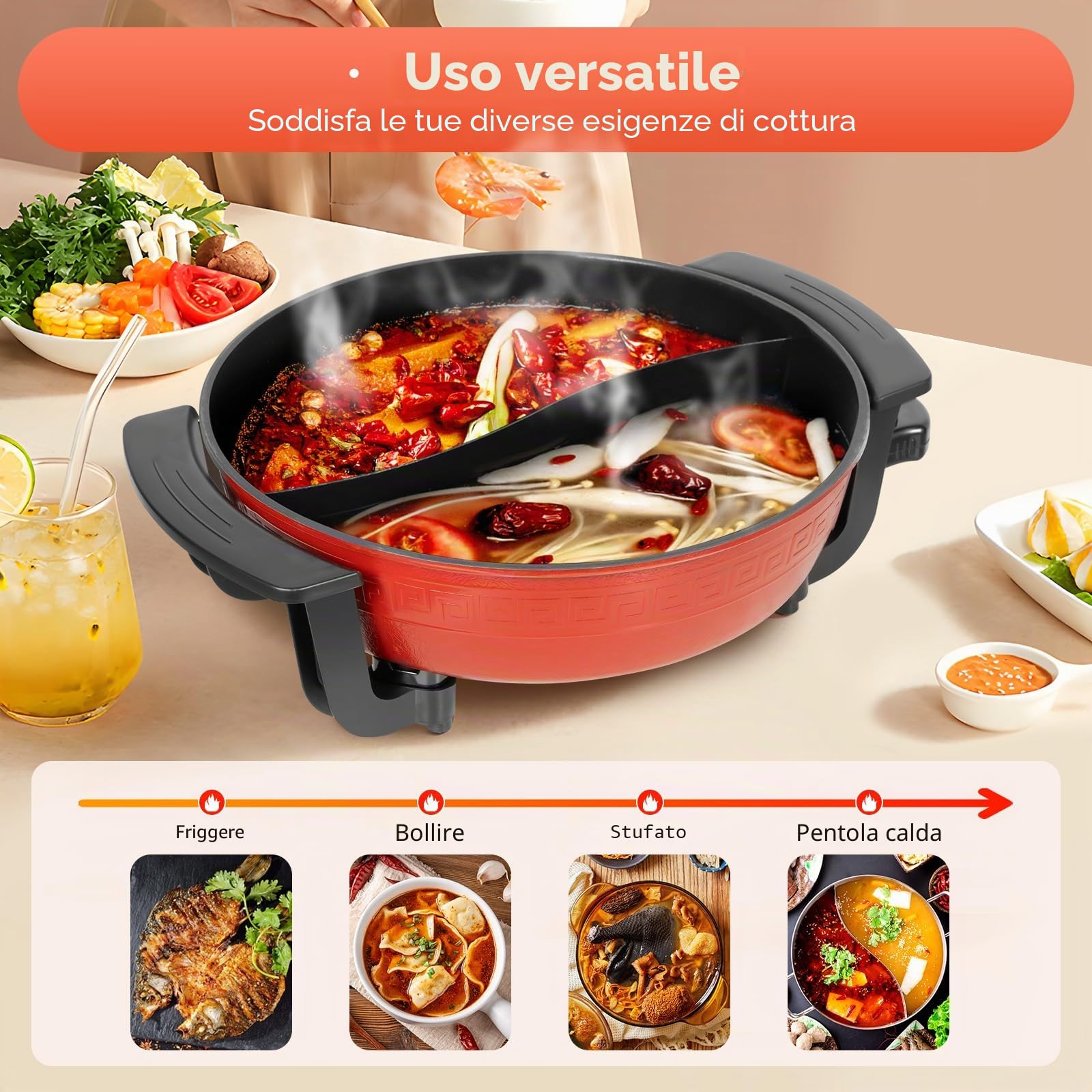 Piastra elettrica da 220 V, 6 l, Twin Hot Pot Shabu, a induzione, pentola, pentola, antiaderente