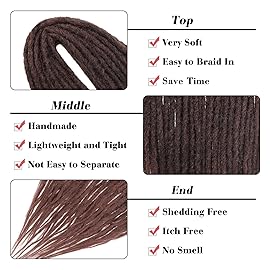 Leeven 30 Strands Double Ended Synthetic Dreadlock Extensions 24 Inch Thin Ombre Brown Full Set DE Hippie Wool Dreads Braid in Soft Viking Dreads for Women Men