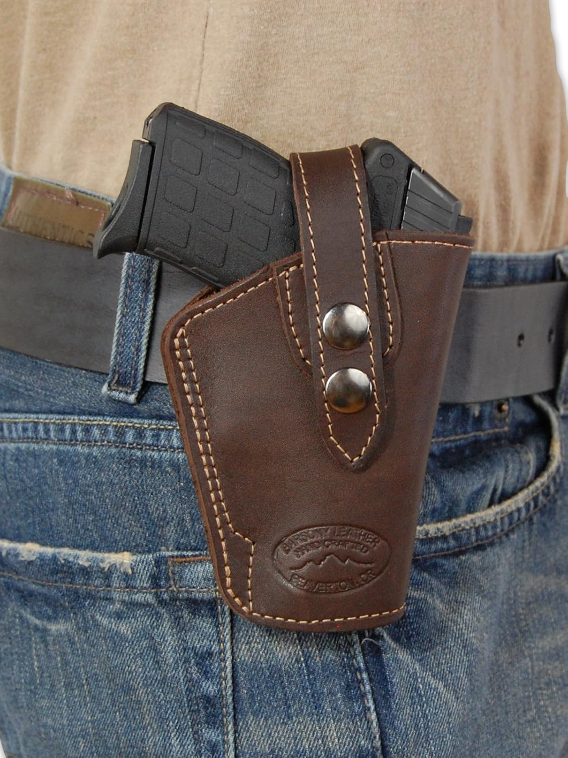 Barsony Brown Leather Belt Clip Holster for Small Frame .380 and Ultra-Compact 9mm 40 45