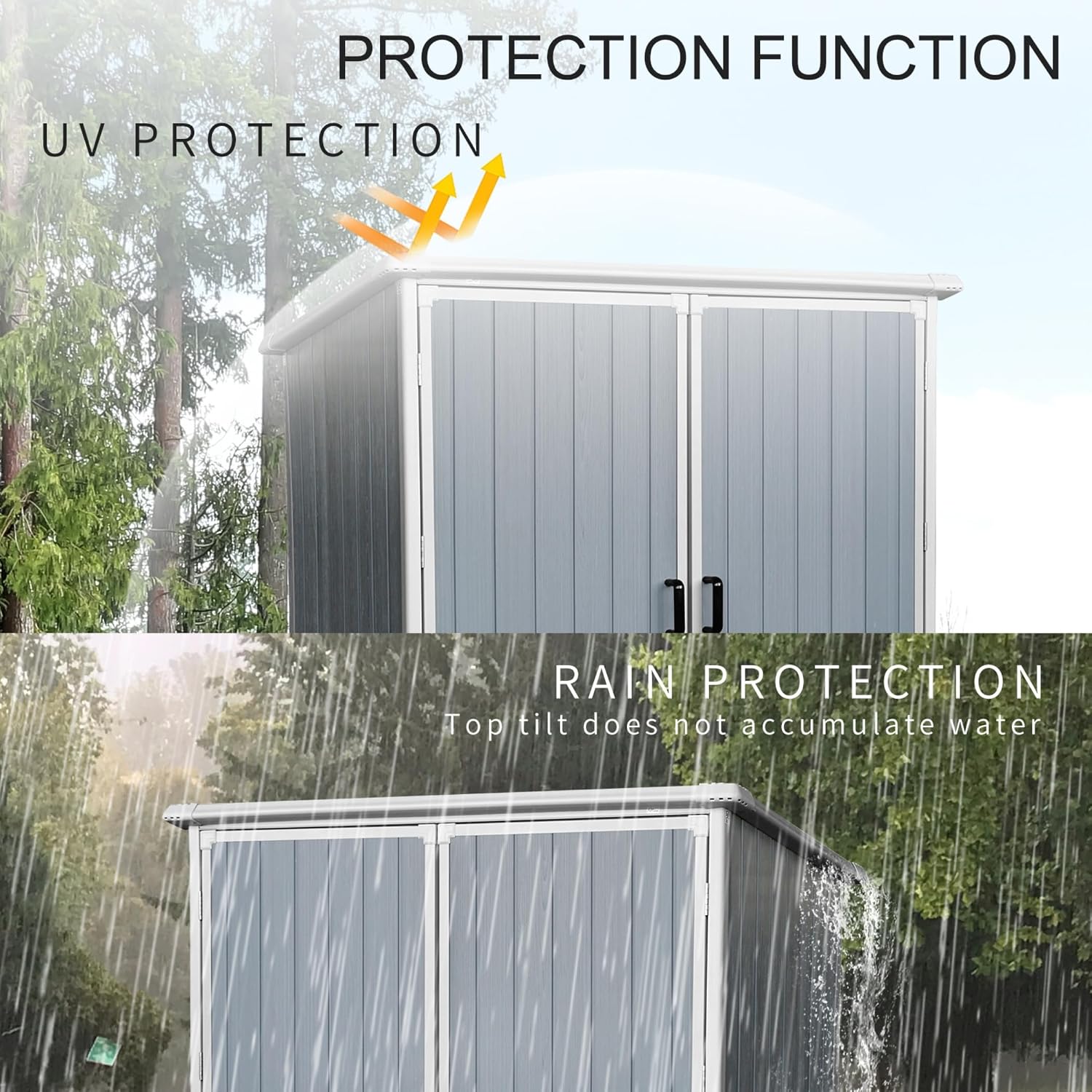 5x3 FT Outdoor Storage Shed, Waterproof Resin Tool Storage Sheds with Lockable Doors, for Bikes and Garden,Backyard,Patio Utility Tool Storage, Gray